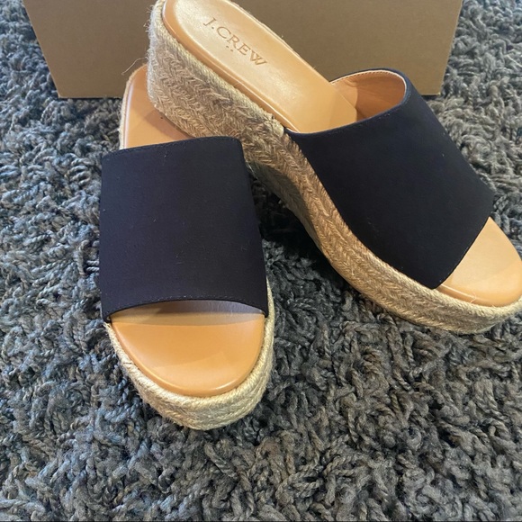 J Crew black mule espadrille platform wedge sandals - Picture 6 of 8